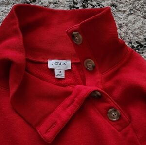 J.crew Mockneck Wide Button-Collar Pullover Sweatshirt Red Womens Size M
